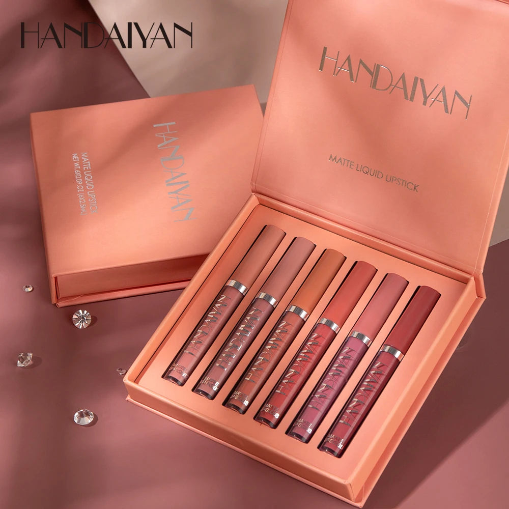 HANDAIYAN Set of 6 NonStick Cup Liquid lipstick , Long-Lasting Lip Gloss Gift Box – Matte Finish Lip Gloss, Resistant to Fading - Kellylooks Shop