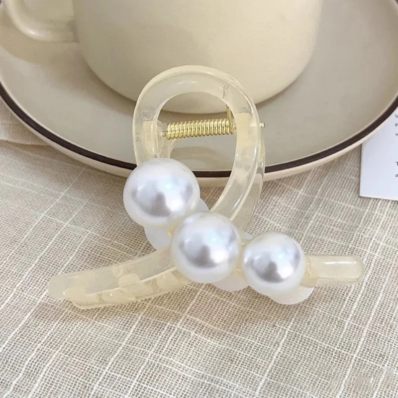 Elegant Pearls 3.15in Cross Hair Claw For Women Girls Sweet Hair Ornament Claw Clip Hair Clip Hairpin Fashion Hair Accessories - Kellylooks Shop