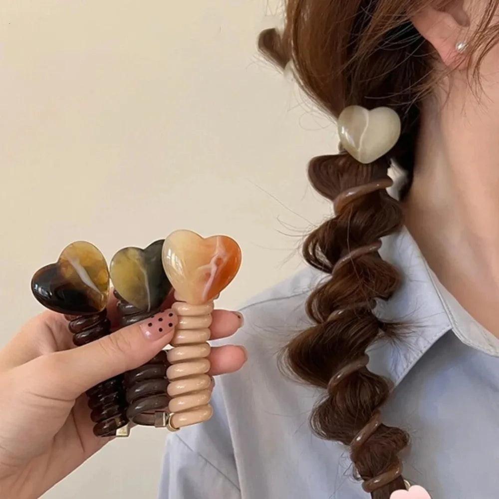 Elastic Spiral Telephone Wire Hairband Love Ponytails Braid Head Rubber Korea Girls Heart Hair Tie Women Temperament Accessories - Kellylooks Shop