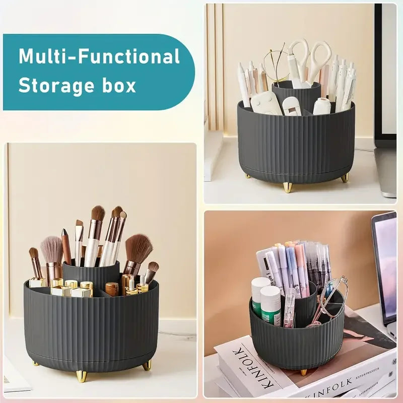 360° Rotating 5 Slot Makeup Brushes Holder Organizer Multi-Functional Desk Storage Cosmetics Storage for Vanity Desktop Bathroom - Kellylooks Shop