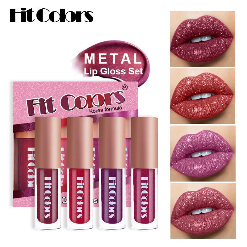 Fit Colors 4-piece Lip Gloss Set Matte Velvet Long Lasting Fruit Non-stick Cup Easy Color Diamond Lip Gloss Set - kellylooksshop