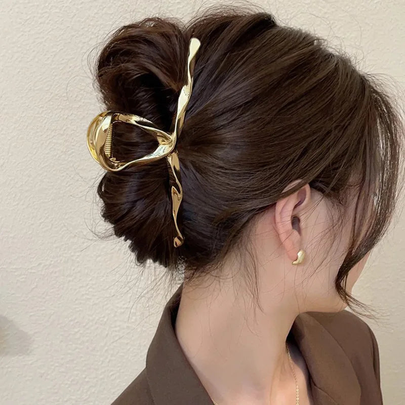 Fashion Elegant Gold Color S-shaped Metal Hairpins Hair Claw For Women Girls Korean Hair Clips Ponytail Clip Hair Accessories - Kellylooks Shop
