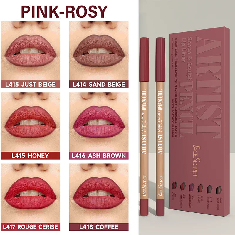 6pcs Face Secret Lip Liner Pencil Set,Ultra-Fine,Smooth Long Lasting Waterproof Matte Velvet,Brown Mixed Color - kellylooksshop
