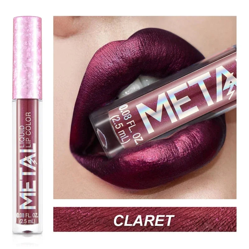 Matte Glitter Liquid Lip Gloss Makeup Waterproof Non-stick Cup Metal Lipstick Set Lasting Shiny Lip Color Tone Charming Lipstick - kellylooksshop
