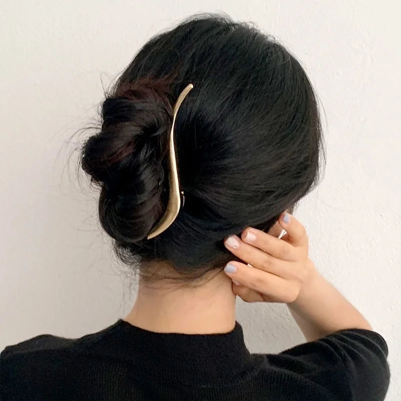 Fashion Elegant Gold Color S-shaped Metal Hairpins Hair Claw For Women Girls Korean Hair Clips Ponytail Clip Hair Accessories - Kellylooks Shop