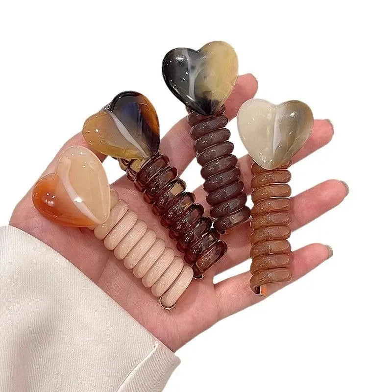 Elastic Spiral Telephone Wire Hairband Love Ponytails Braid Head Rubber Korea Girls Heart Hair Tie Women Temperament Accessories - Kellylooks Shop