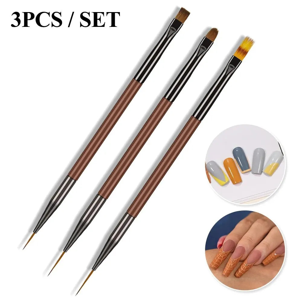 3 Pcs Manicure Brushes Dual Use Gel Gradient Brush Pinceles Ultra Thin Line Drawing Pen Dual End Nail Art Design Painting Tools - kellylooksshop