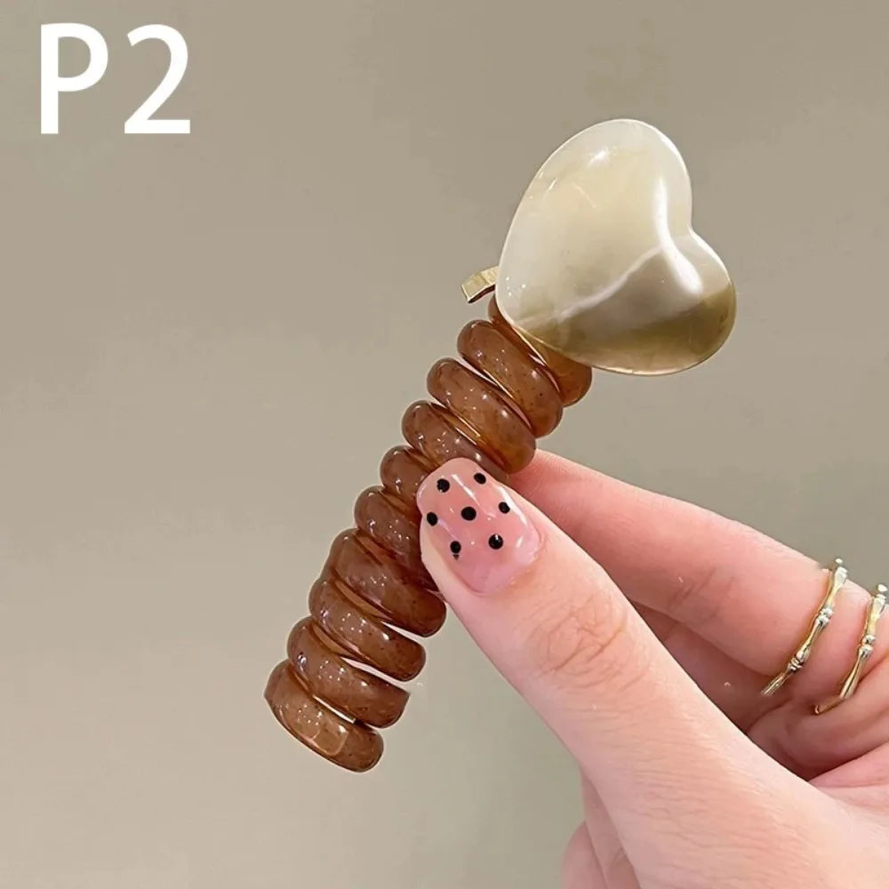 Elastic Spiral Telephone Wire Hairband Love Ponytails Braid Head Rubber Korea Girls Heart Hair Tie Women Temperament Accessories - Kellylooks Shop