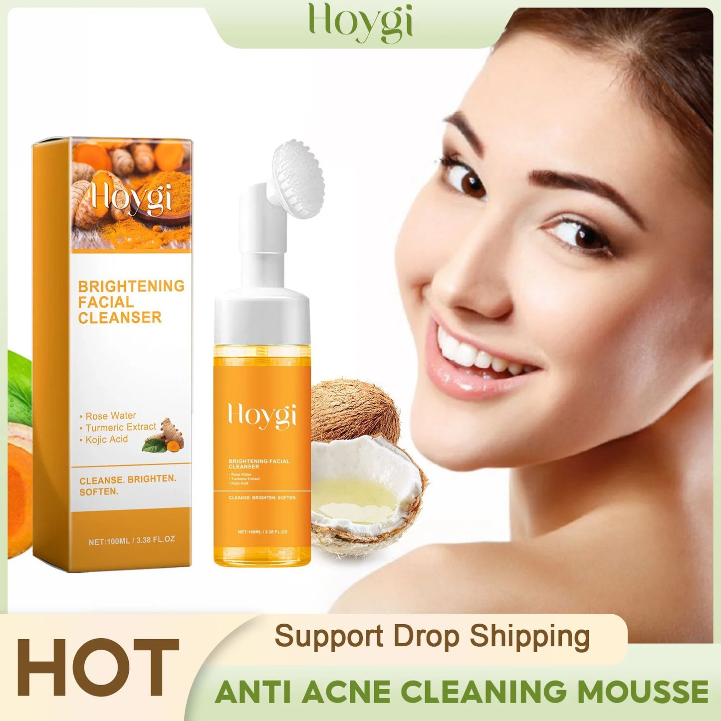 Turmeric Cleanser Anti Acne Oil Control Blackhead Remover Skin Cleansing Brightening Rejuvenation Face Wash Foam Face Cleanser - Kellylooks Shop