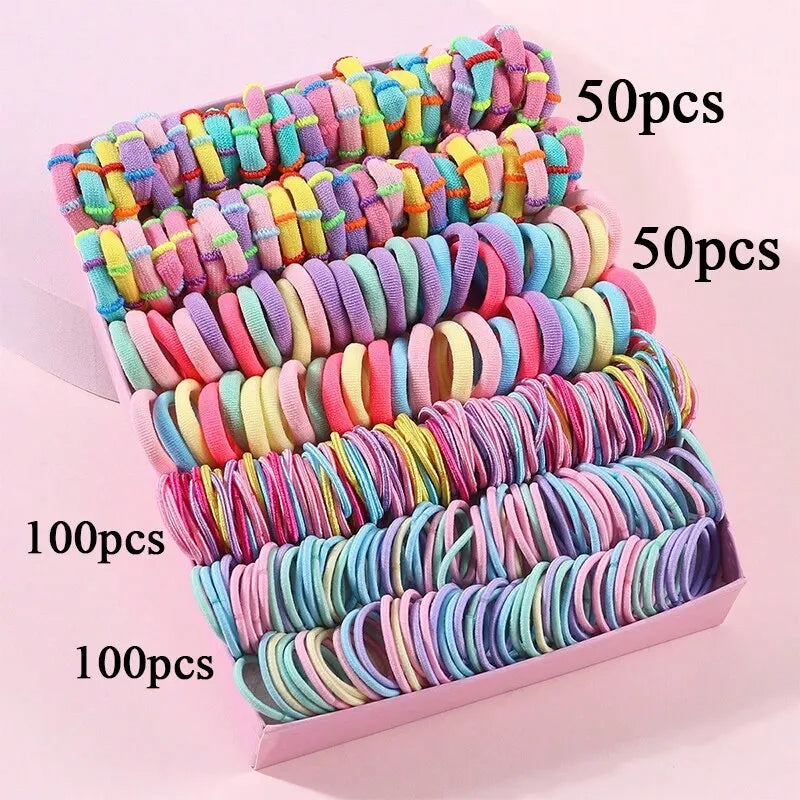 250/300Pcs Girls Colorful Hair Bands Set Nylon Elastic Rubber Band Children Ponytail Holder Scrunchies Kids Hair Accessories - kellylooksshop