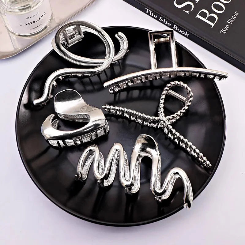 Vintage Silver Geometric Metal Hair Claw For Women Girls Long Hair Holder Headband Hair Claw Clip Fashion Hair Accessories - Kellylooks Shop