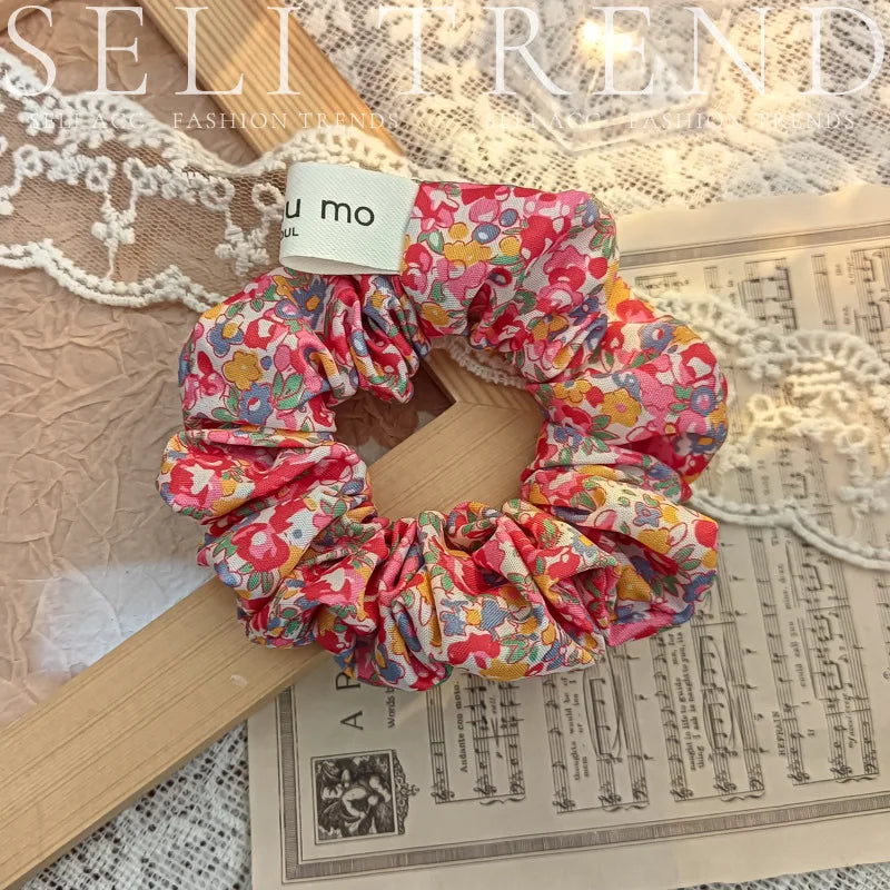French Fashion Plaid floralScrunchies for Hair bow ribbon French girlish ponytail tie hair accessory versatile Hair ties - Kellylooks Shop