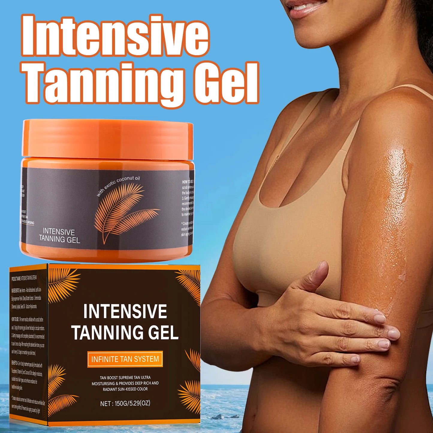 Intensive Tanning Cream 150g - Natural Summer Self Tanner for Even Glow, Moisturize Skin, Reduce Wrinkles, All Body Use