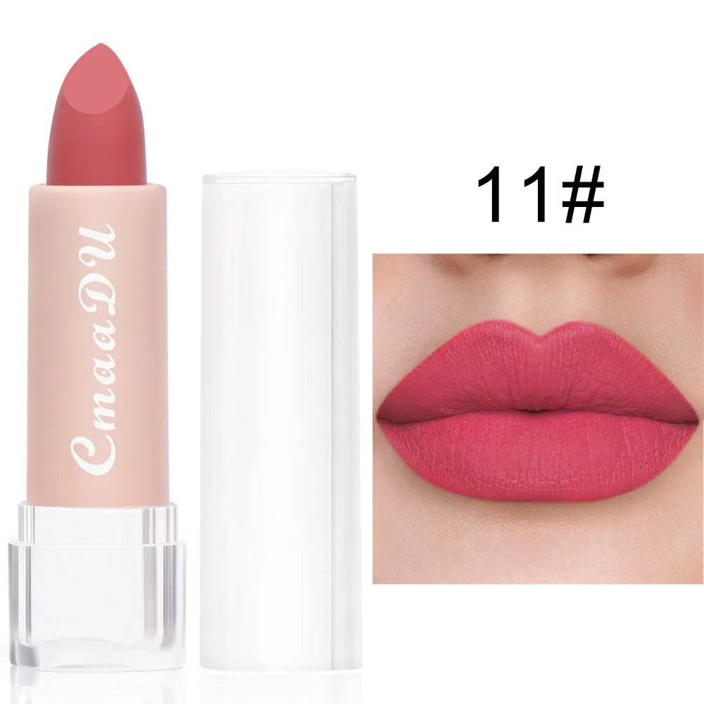 1PC Matte Nude Lipstick Waterproof Long Lasting Non-stick Cup Sexy Red Pink Velvet Lipsticks Women Makeup Cosmetic 15 Colors - kellylooksshop