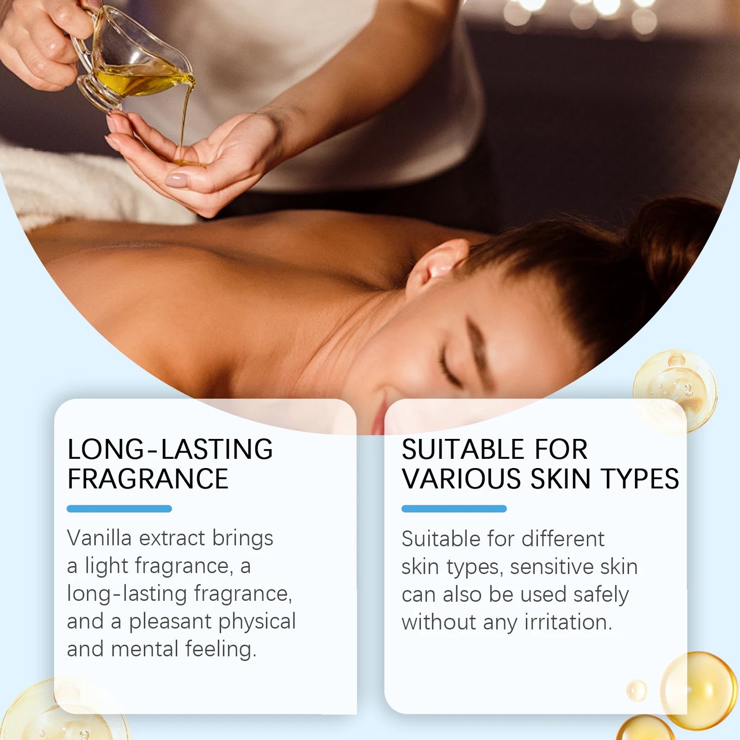 Vanilla Body Massage Oil Improve Moisturizing Relieve Stress Strengthen Nourishing Muscle Relaxing Body SPA Plant Essential Oils