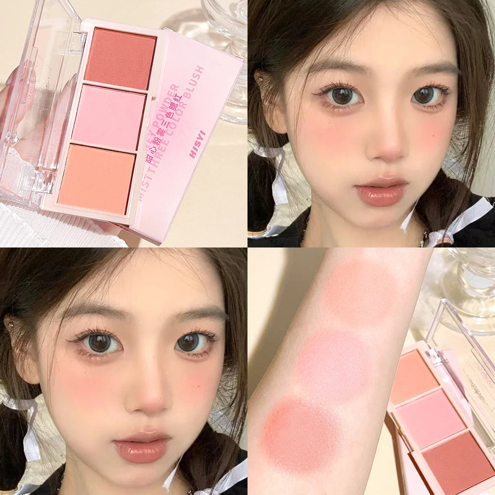 HISYI three-color blush natural color rendering delicate non-flying powder matte rouge holding makeup clear vitality girl blush - kellylooksshop