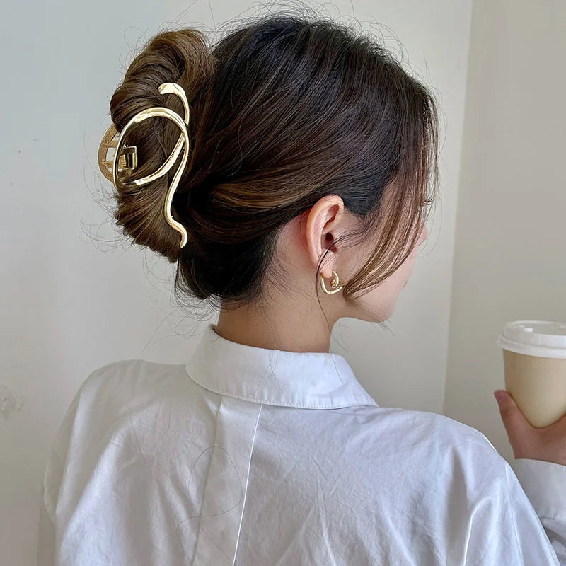 Fashion Elegant Gold Color S-shaped Metal Hairpins Hair Claw For Women Girls Korean Hair Clips Ponytail Clip Hair Accessories - Kellylooks Shop