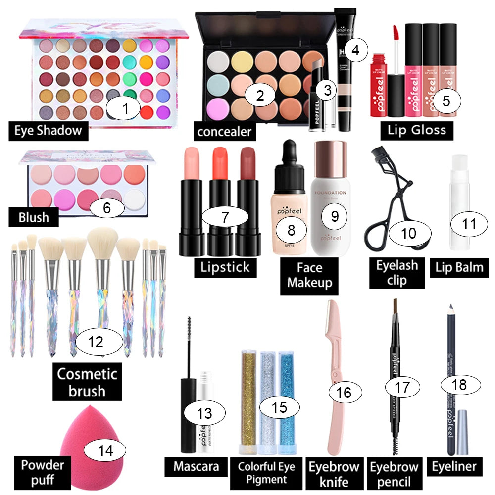 POPFEEL All In One Makeup Kit for Women Full Kit Set, All in One Makeup Sets Include Eyebrow Eyeliner Eyeshadow - kellylooksshop