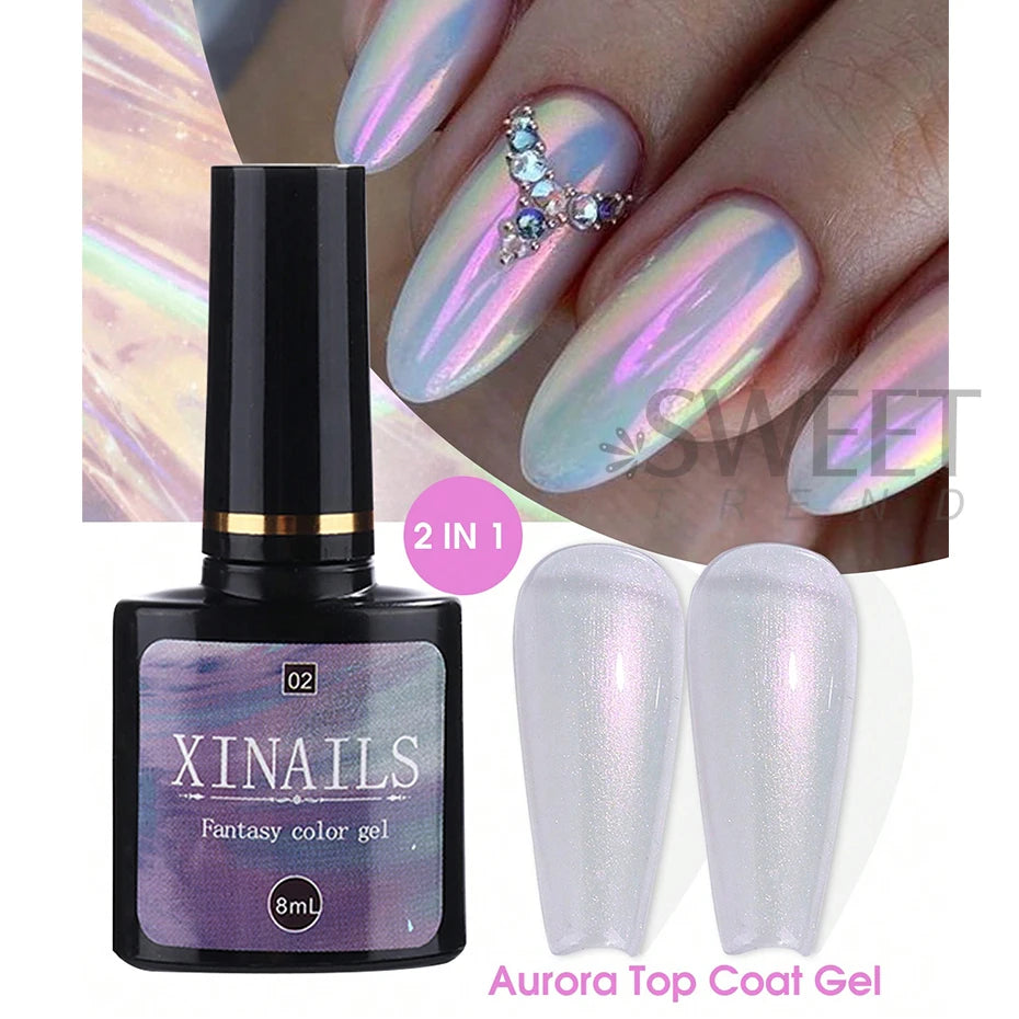 8ml Aurora Top Coat Gel Nail Polish Iridescent Pearl Soak Off Lacquer Sealing Shimmer Mermaid Effect UV LED Manicure Varnishes - kellylooksshop