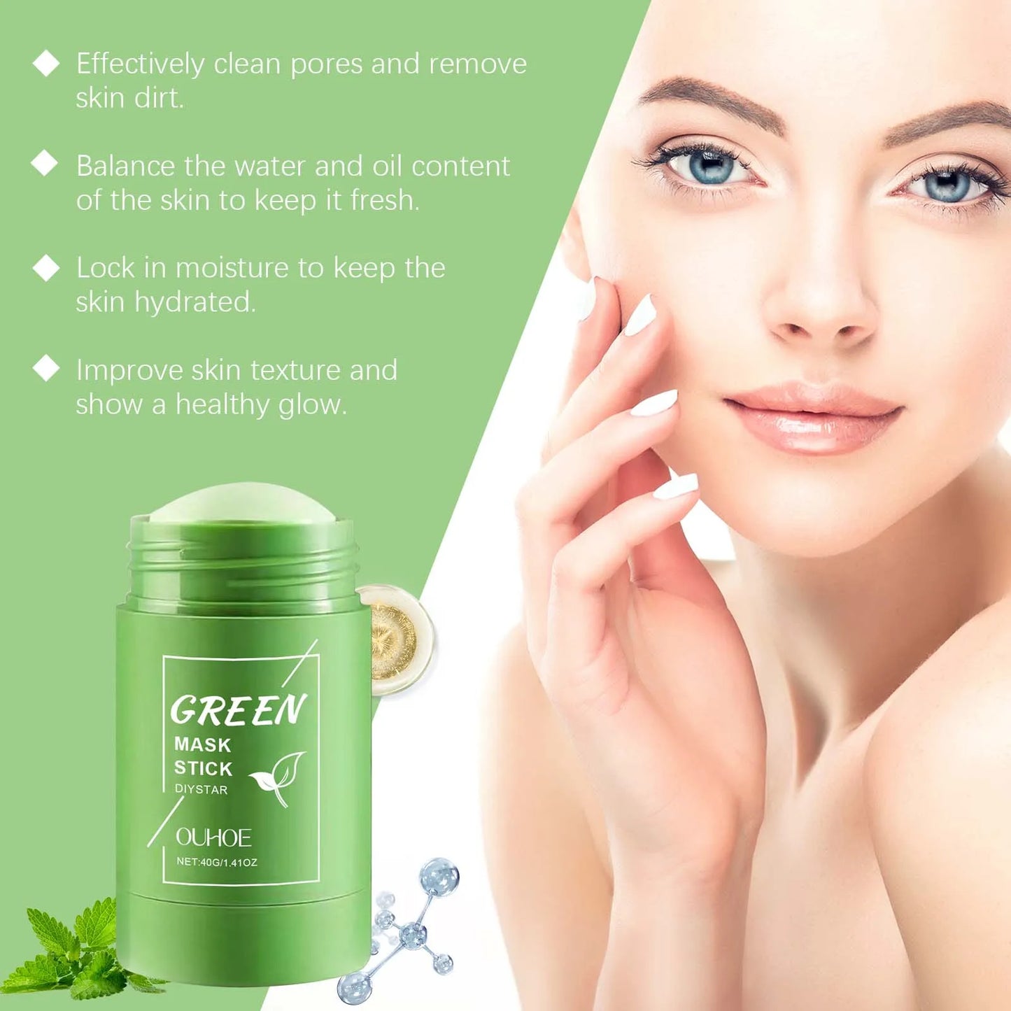 Ouhoe 40g Face Clean Mask Green Tea Cleansing Stick Mask Shrink pores Deep Blackhead Remover facial Cleansing Moisturizing Mask