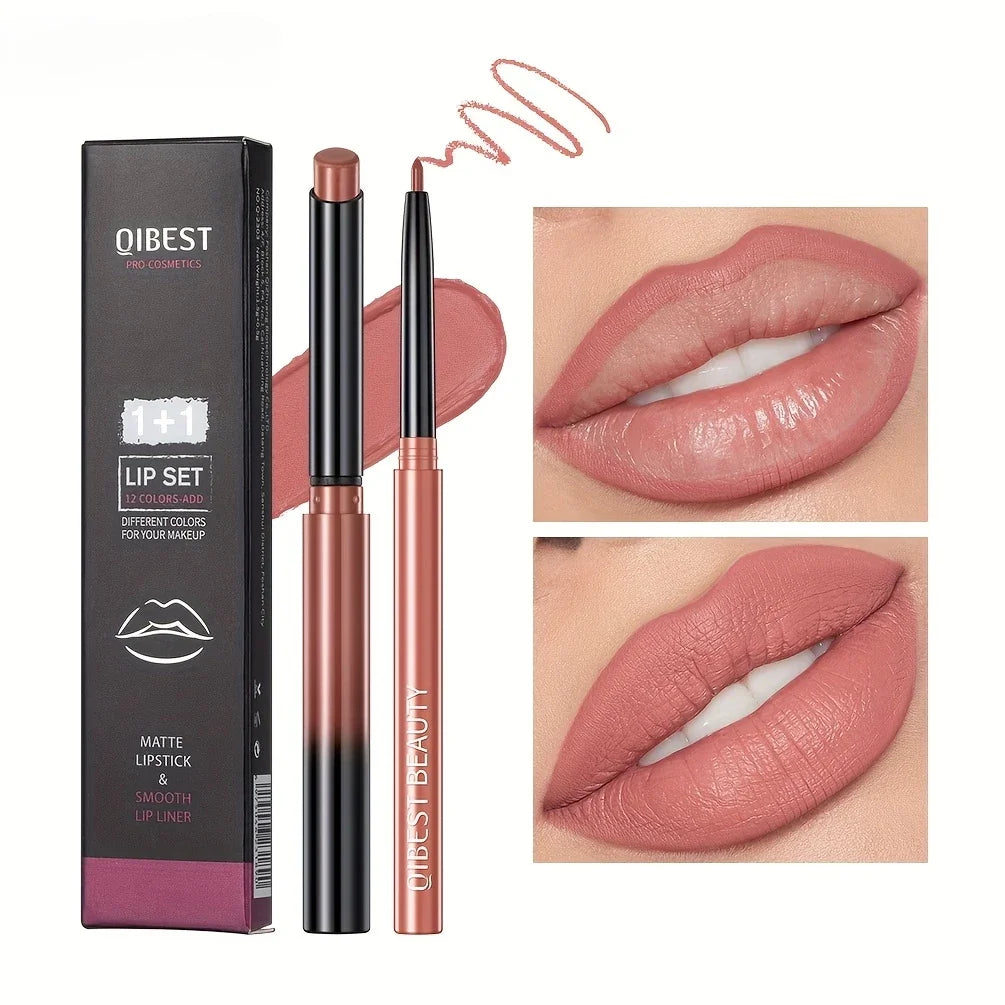 1+1 Matte Lip Set Matte Lipstick&Lip Liner Color Rendering Long Lasting Waterproof Valentine's Day Gifts Contain Plant Squalene - kellylooksshop