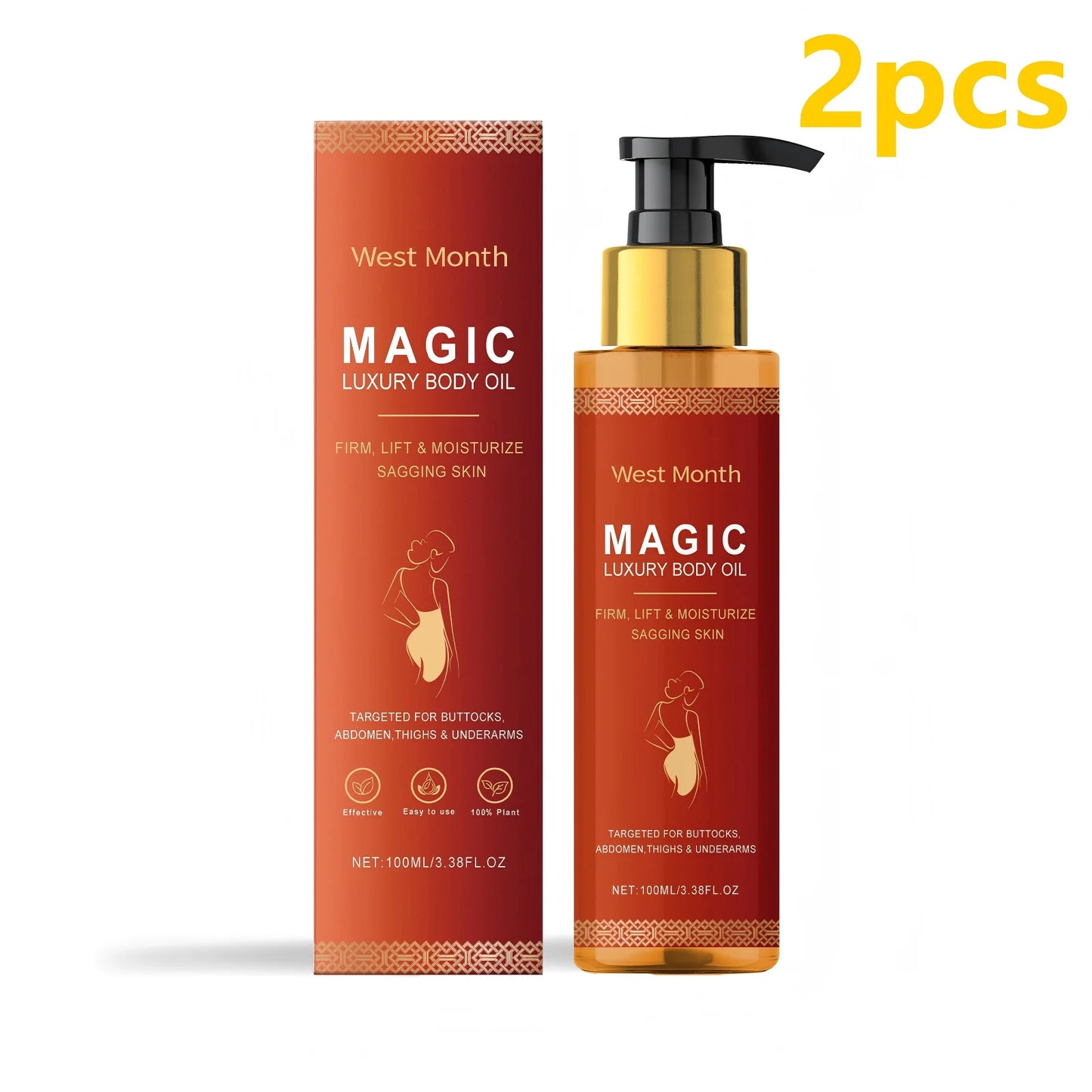 West Month Magic Luxury Body Oil Moisturizing Skin Tightening Lifting Firm Chest Thigh Lift Smooth Rejuvenation Body Massage Oil