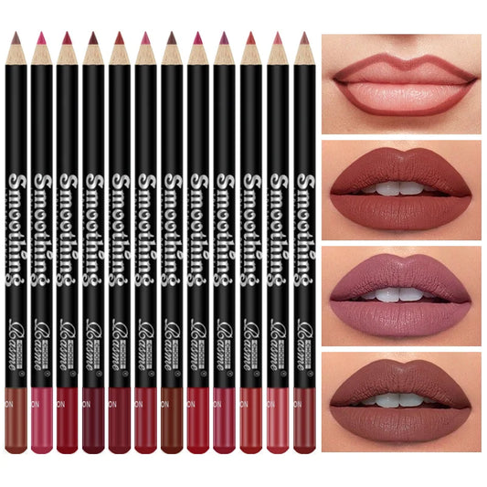 12 Color Nude Matte Lipstick Pencil Long-lasting Waterproof Lip Pencil High Pigmented Lip Liner Lip Makeup Tool