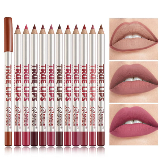 CHOOSE RASME 12pcs Lip Liner Pen 12 Colors Waterproof And Sweat-proof Not Easy To Fade Non-stick Cup Nude Lipstick Pencil SET - kellylooksshop