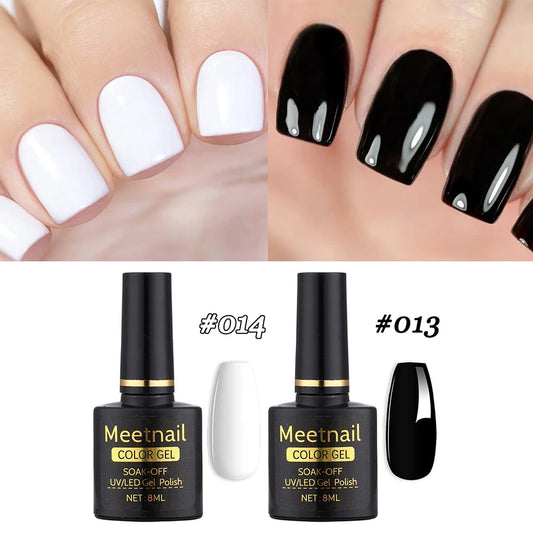 2Pcs Black White Nail Gel Polish Set 8Ml Semi Permanent Soak Off UV LED Varnish Manicure Tools Design DIY Charm Manicure Lacquer - kellylooksshop
