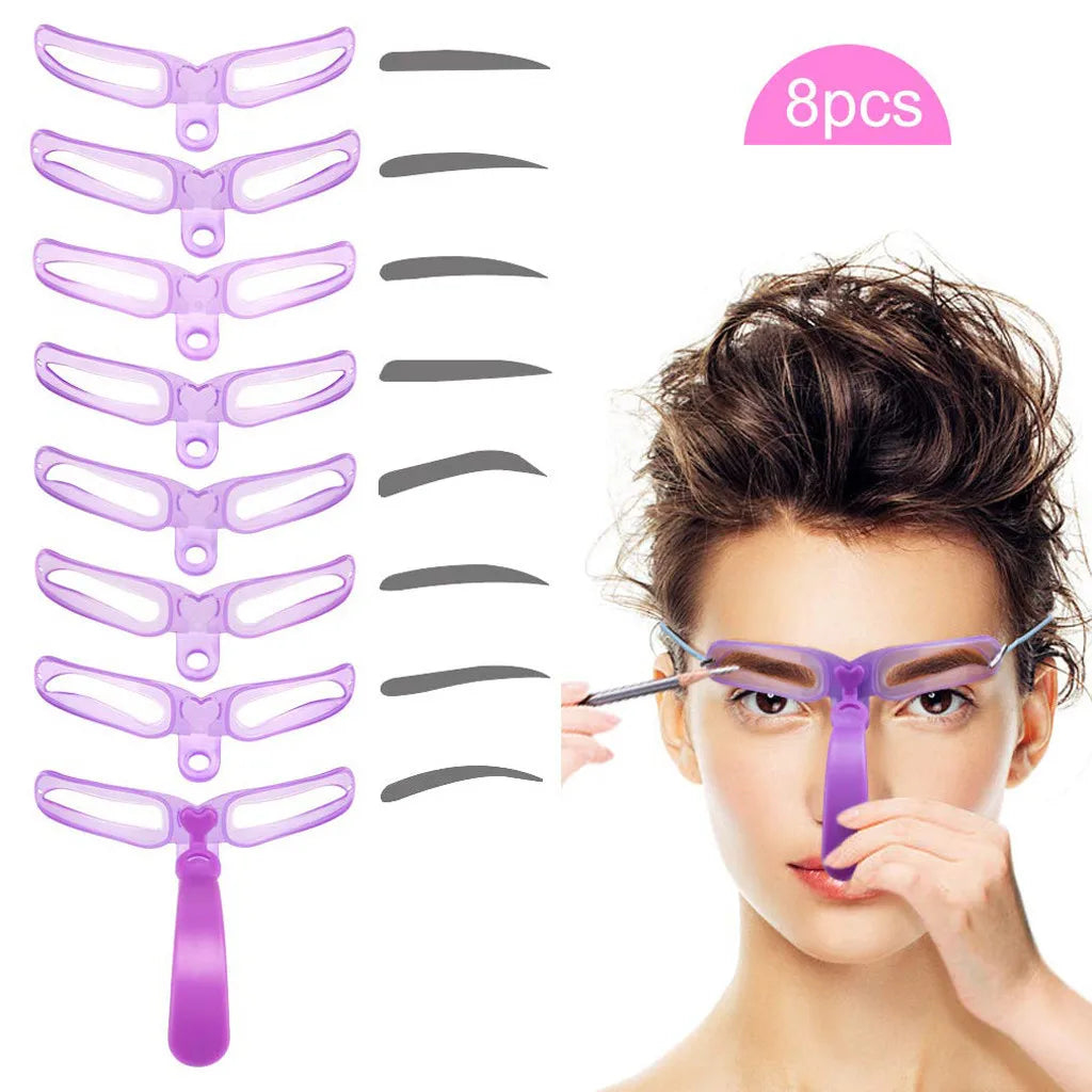 8 In 1 Reusable Eyebrow Stencil Beauty Makeup Brow Stamp Template Eyebrows Shape Set Eye Brow Makeup Tools and Accessories - Kellylooks Shop