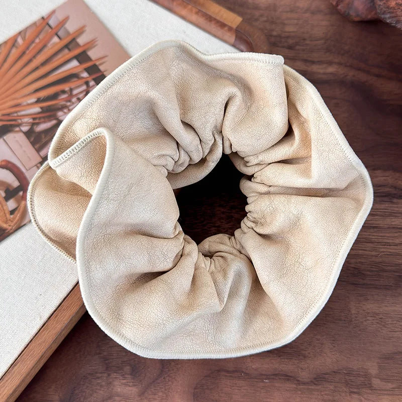 Retro Soft Leather Double Layer Hair Scrunchies Headband Womens Temperament Head Rope Rubber Band Female Autumn Winter Headdress - Kellylooks Shop