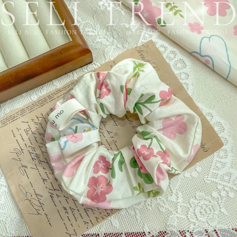 French Fashion Plaid floralScrunchies for Hair  bow ribbon French girlish ponytail tie hair accessory versatile Hair ties - Kellylooks Shop