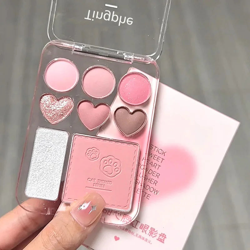 8-Color Pink Orange Eyeshadow Palette Facial Blusher Highlighter Brightening Lasting Heart-shaped Eye Shadow Makeup Cosmetics - kellylooksshop