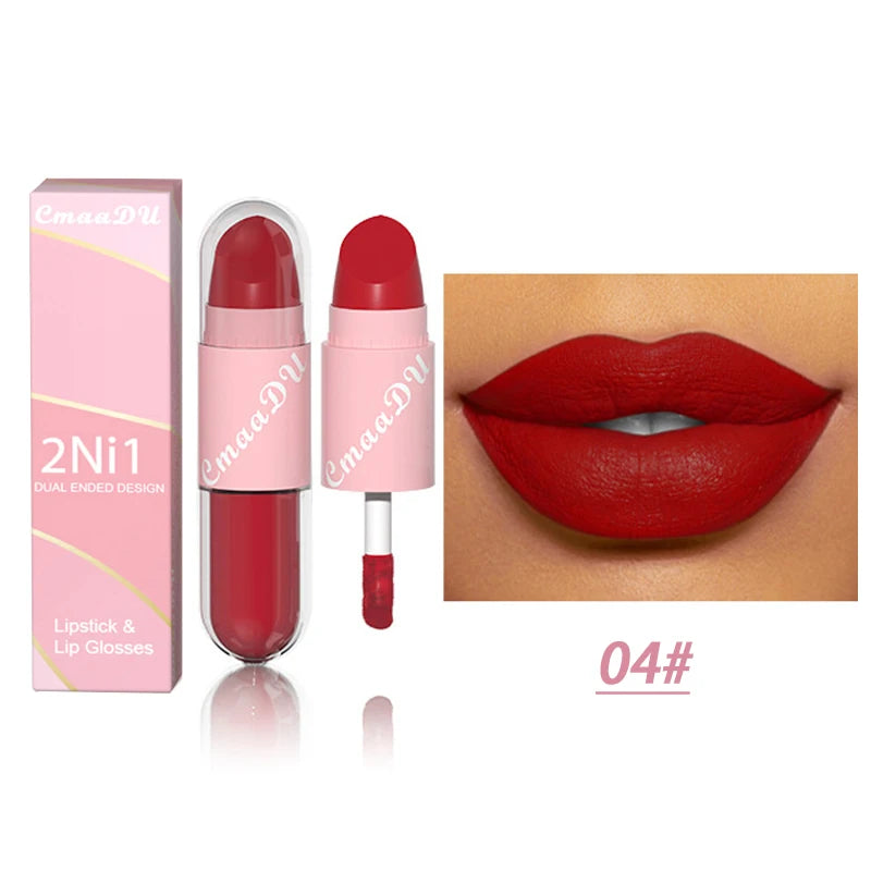 18 Colors 2 in 1 Matte Lipstick Liquid Purple Lip Glaze Double Head Lip Makeup Lasting Waterproof Velvet Sexy Dark Red Lipsticks - kellylooksshop