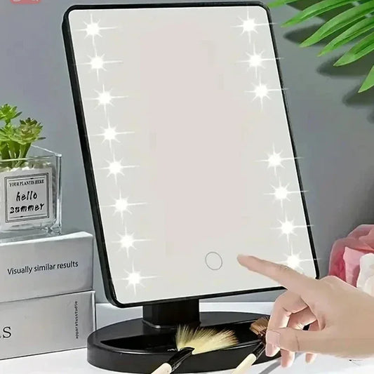 16 LED Makeup Mirror Table Type Single Side Portable Desktop Beauty Mirror Student Dormitory with Light Makeup Rotating Storage - Kellylooks Shop