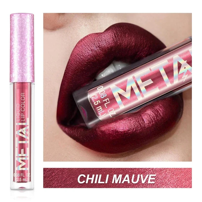 Matte Glitter Liquid Lip Gloss Makeup Waterproof Non-stick Cup Metal Lipstick Set Lasting Shiny Lip Color Tone Charming Lipstick - kellylooksshop