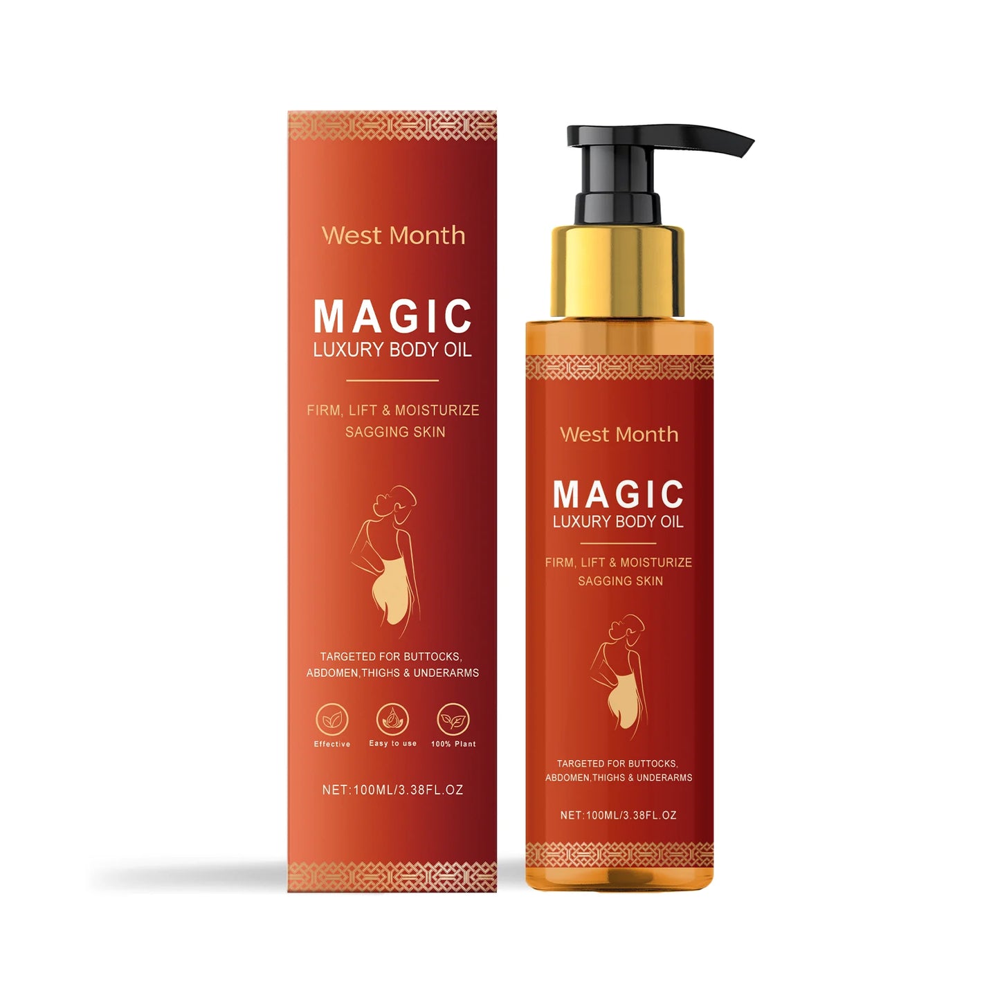 West Month Magic Luxury Body Oil Moisturizing Skin Tightening Lifting Firm Chest Thigh Lift Smooth Rejuvenation Body Massage Oil