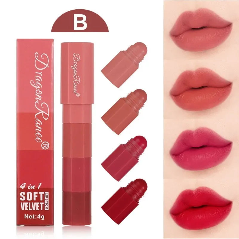 5 in 1 Matte Lipstick Crayon Kit Combo Red Purple Lip Tint Velvet Sexy Multicolour Lipstick Pen Non-stick Cup Lasting Lip Makeup - kellylooksshop