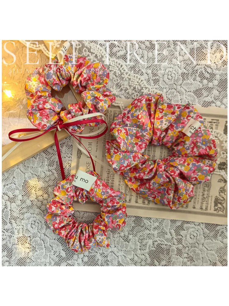 French Fashion Plaid floralScrunchies for Hair  bow ribbon French girlish ponytail tie hair accessory versatile Hair ties - Kellylooks Shop