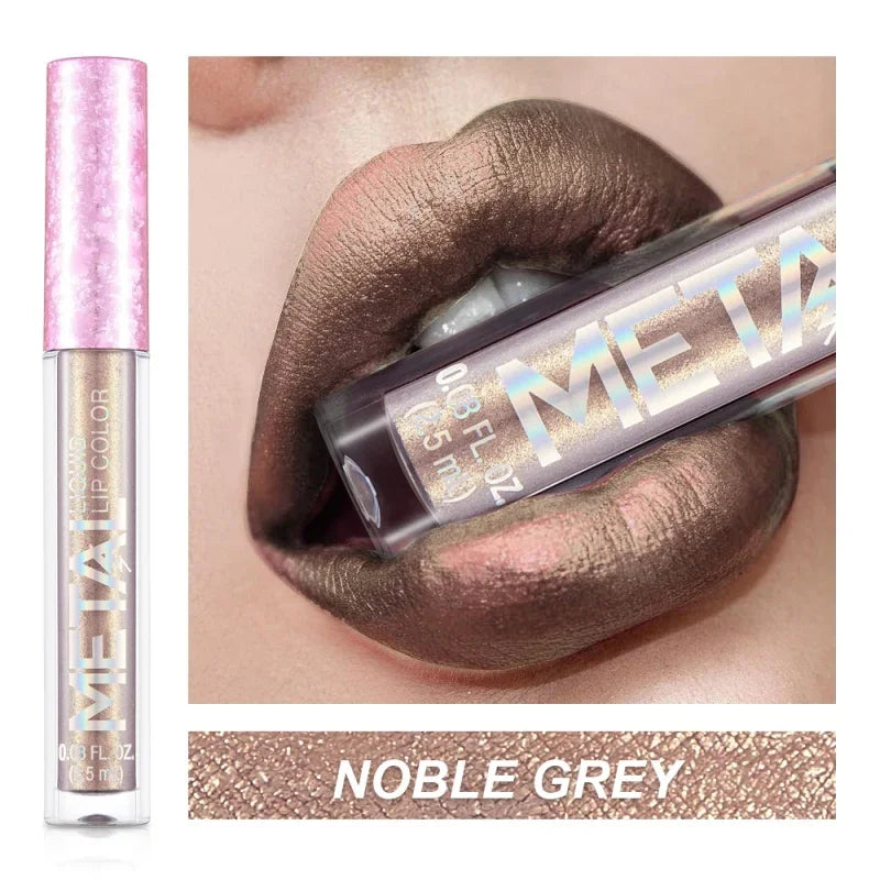 Matte Glitter Liquid Lip Gloss Makeup Waterproof Non-stick Cup Metal Lipstick Set Lasting Shiny Lip Color Tone Charming Lipstick - kellylooksshop