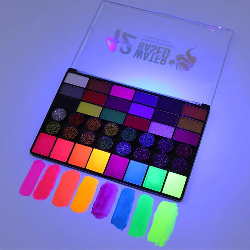 42 Colors Water Soluble Face Body Painting Set UV Neon Glitter Face Paint Art Halloween and Christmas Party Body Paint Makeup - kellylooksshop