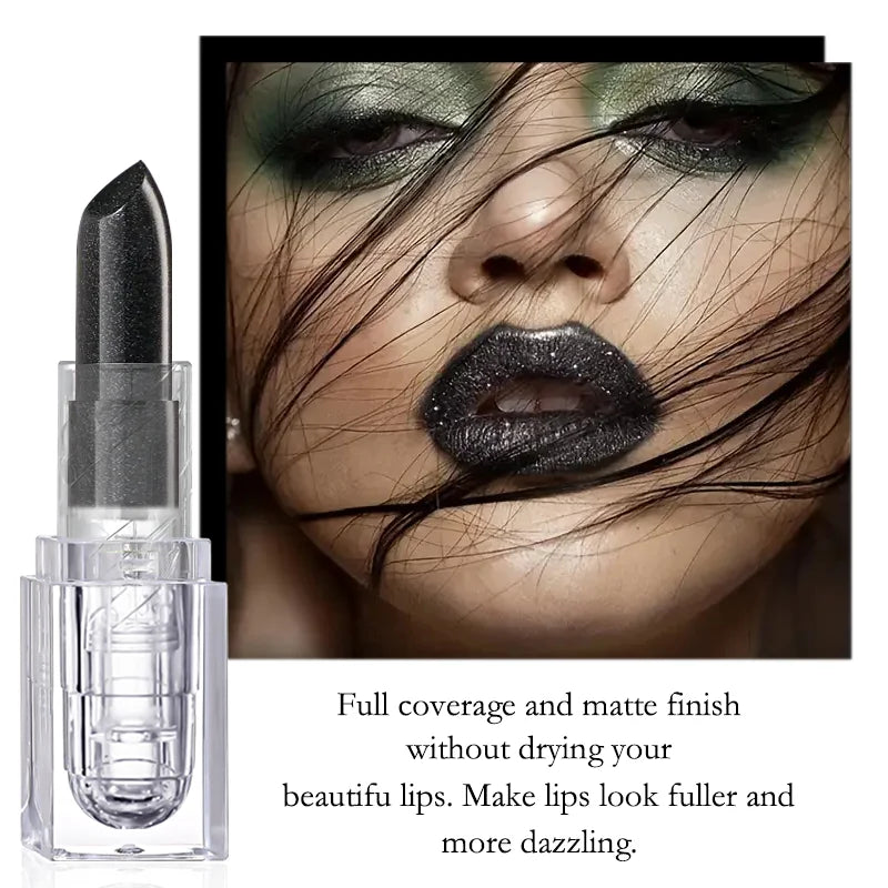 Waterproof Glitter Lipstick Sexy Black Lip Gloss Shiny Lip Tint  Cosmetics Halloween Lips Makeup - kellylooksshop