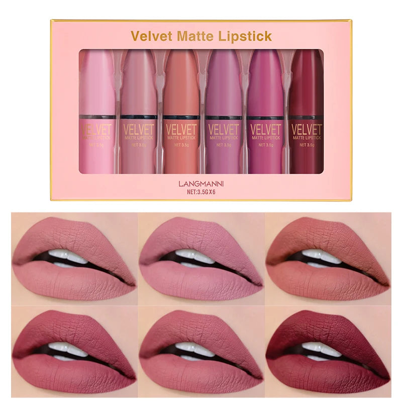 Langmanni matte lipstick set with matte finish, waterproof and not easy to stick to cups, 6-color gift box lipstick set - kellylooksshop