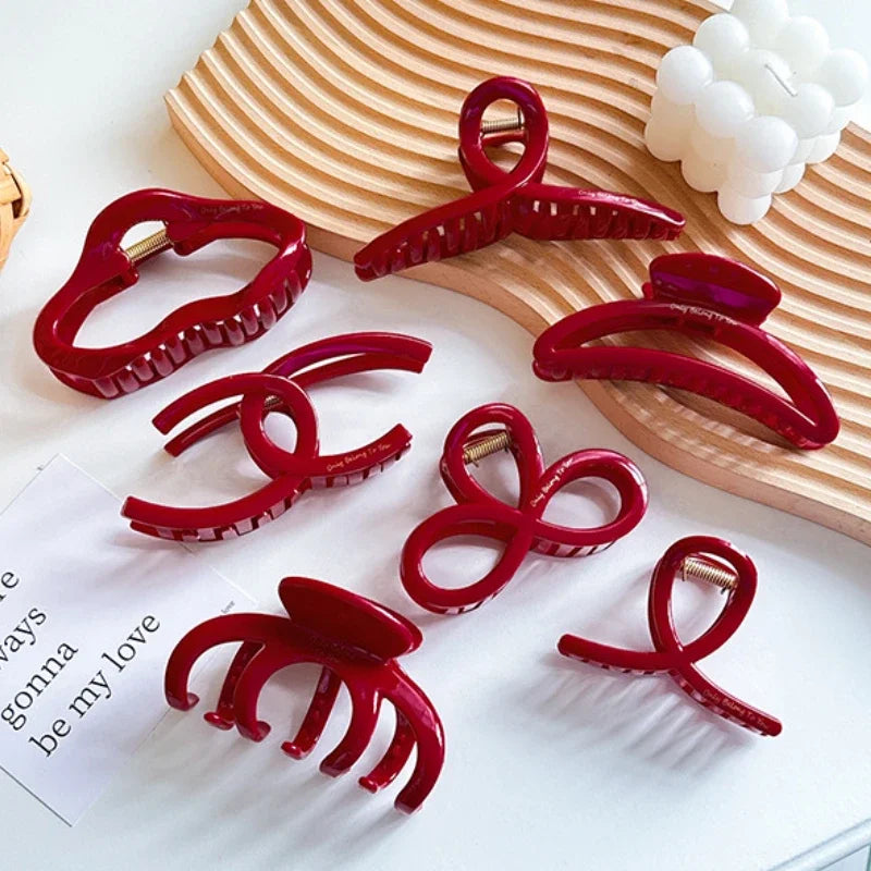 French Red Collection! Large Grip Gold Letters Label Hair Claw Woman Elegant Hairpins Shark Clip Crab Barrettes Hair Accessories - Kellylooks Shop