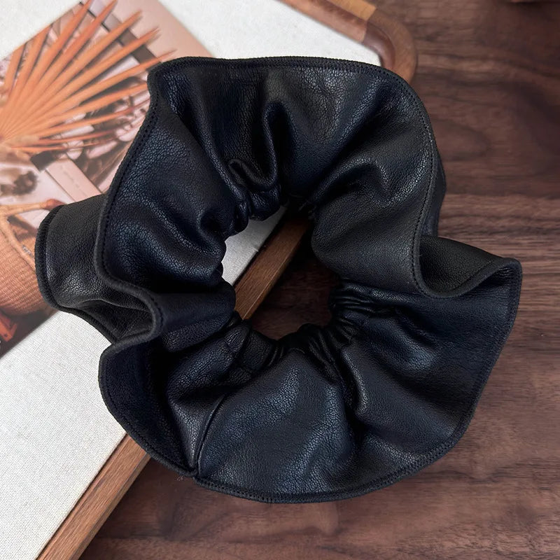 Retro Soft Leather Double Layer Hair Scrunchies Headband Womens Temperament Head Rope Rubber Band Female Autumn Winter Headdress - Kellylooks Shop