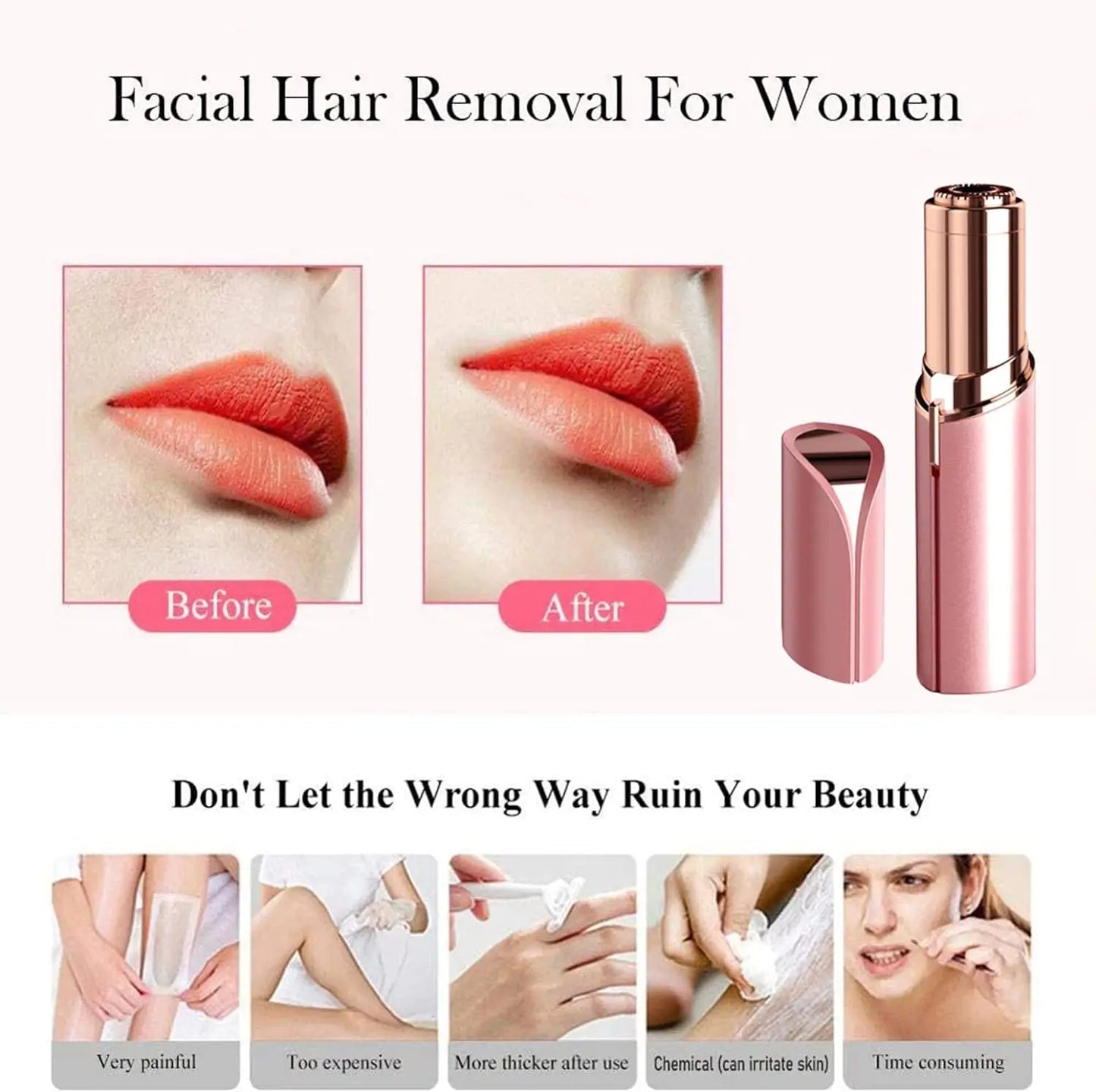 Facial Hair Removal for Women, Mini Hair Remover, Electric Razor Shaver Portable Bikini Epilator for Lips, Chin, Armpit, Peach - Kellylooks Shop