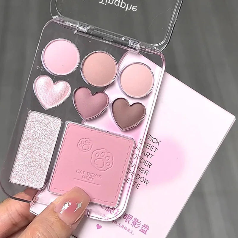 8-Color Pink Orange Eyeshadow Palette Facial Blusher Highlighter Brightening Lasting Heart-shaped Eye Shadow Makeup Cosmetics - kellylooksshop