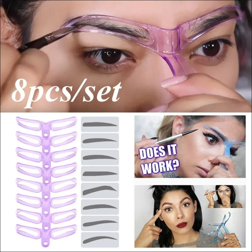 8 In 1 Reusable Eyebrow Stencil Beauty Makeup Brow Stamp Template Eyebrows Shape Set Eye Brow Makeup Tools and Accessories - Kellylooks Shop