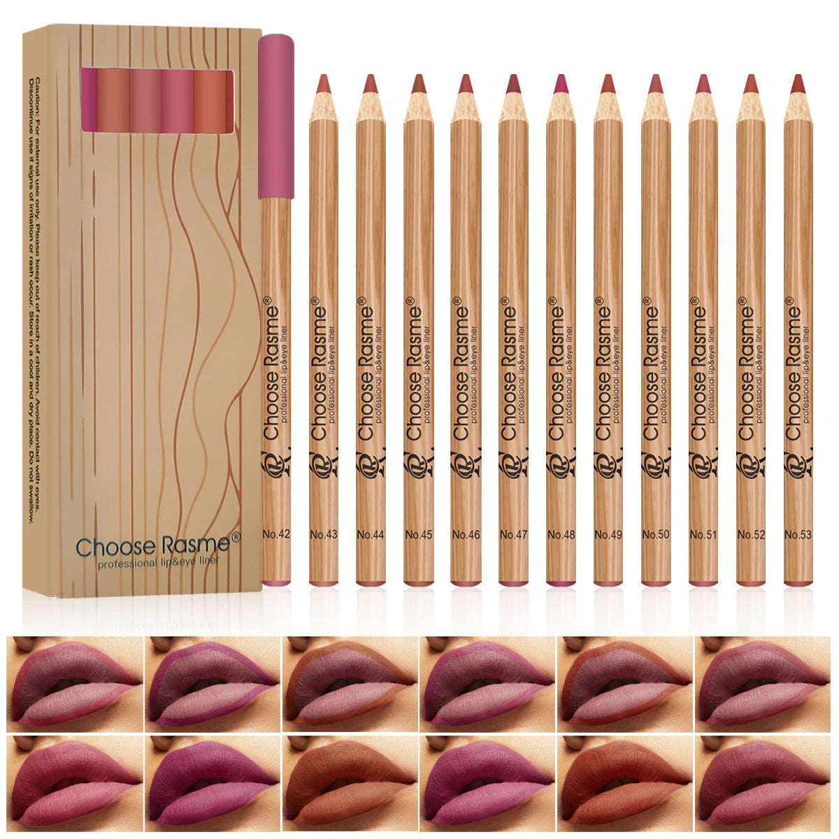 CHOOSE RASME 12pcs Lip Liner Pen 12 Colors Waterproof And Sweat-proof Not Easy To Fade Non-stick Cup Nude Lipstick Pencil SET - kellylooksshop