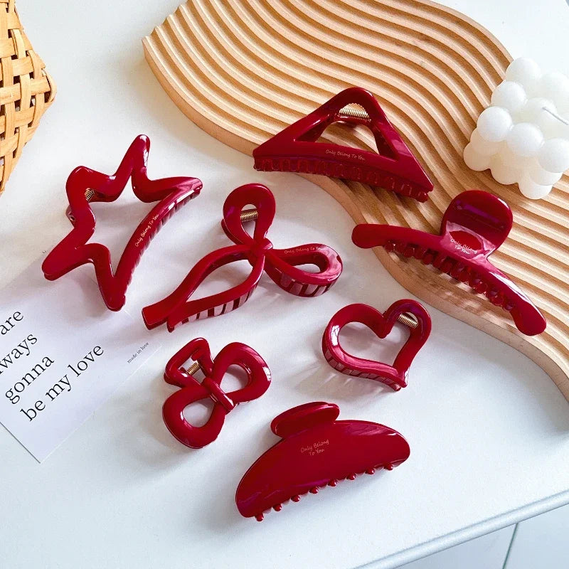 French Red Collection! Large Grip Gold Letters Label Hair Claw Woman Elegant Hairpins Shark Clip Crab Barrettes Hair Accessories - Kellylooks Shop